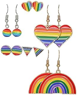 Pingyongchang 6 Pairs Rainbow Earrings Pride Earrings Lightweight Love Wins Earrings Love Heart Rainbow Mesh Dangle Drop Earrings for Women Girls Men Pride Month Jewelry Gift