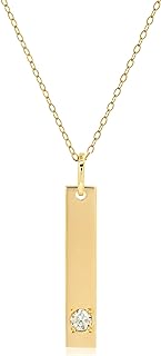 MAX + STONE 14k White or Yellow Gold Bar Pendant Necklace for Women with 3mm Small Round Gemstone on 16 to 18 Inches Adjustable Cable Chain with Spring Ring Clasp Birthstone