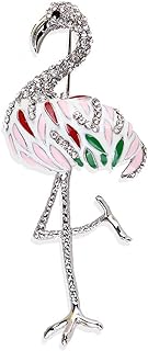 Cubic Zirconia Adorned Flamingo Brooch Pin for Women and Girls, Hypoallergenic Metal Brooch with Secure Pin Clasp, Unique Bird Lapel Pin for Jackets, Scarves and Dresses