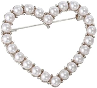 Valentine's Day Zinc Alloy Love Heart Brooch with Pin Clasp and Simulated Pearl Accent for Women and Girls - Unique Heart Design Jewelry Gift