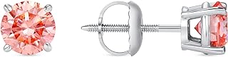 "Beverly Hills Jewelers" Brilliant Pink Lab-Grown Diamond Round Stud Earrings with Secure Screw Back in 14k White Gold