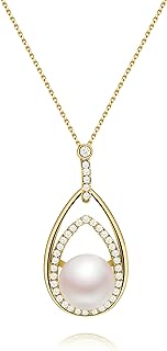 Genuine Pearl Pendant Necklace for Girls & Women 925 Sterling Silver Plated 18 K Gold Necklace