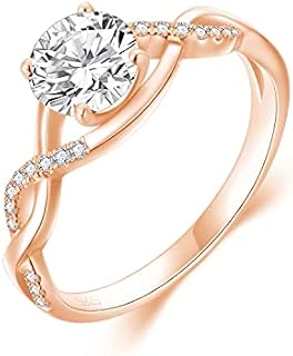 SISGEM 14K Gold Wedding Ring for Women,Split Shank Pave Set 1.3 Carat(cttw) Moissanite Engagement Ring With Engraved Name,Wedding Anniversary Size 5-11