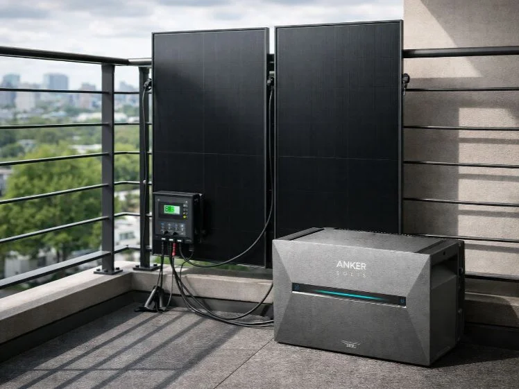 balkonkraftwerk mit laderegler und batterie