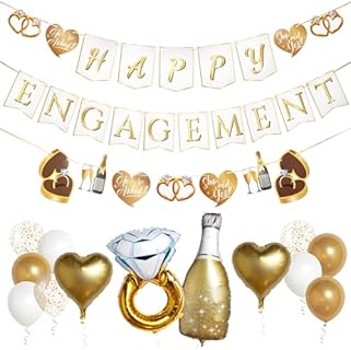 PIRESE Engagement Celebration Banner in Durable Cardstock with Pre-Strung Design for Engagement Parties with 'Happy Engagement' Theme