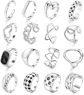 YADOCA 16 Pcs Gold Chunky Rings for Women 18K Gold Plated Dome Ring Set Stackable Thumb Signet Rings Adjustable Open Ring Stacking Band Statement Rings