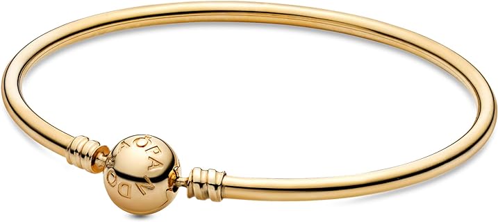 14K Gold Plated Pandora Moments Ball Clasp Bangle with Box Chain - 7.5-Inch Metal Charm Bracelet - Perfect Mother's Day Gift in Official Box