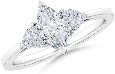 Angara Lab-Grown Marquise and Trillion Diamond Three Stone Reverse Tapered Shank Engagement Ring in 14k Gold/Silver/Platinum | April Birthstone Jewelry for Her