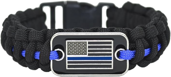 Thin Blue Line American Flag Paracord Bracelet with Detachable Buckle Clasp - Tactical and Military Survivalist Accesory - Police Law Enforecement
