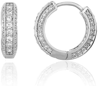 Hinged Hoop Cubic Zirconia Diamond Cartilage Earrings-18K Gold Plated Unisex Silver Huggie Design for Men and Women