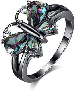 Black Butterfly Ring for Women Witch Ring Butterfly Ring with Rainbow Diamond Gothic Engagement Wedding Ring