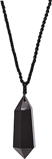Hand Polished Double Points Crystal Quartz Hexagonal Pendant Braided Cord Necklace