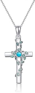 Chic Sterling Silver Turquoise Cross Pendant Necklace with Durable Cable Chain and Ball Clasp, Perfect for Everyday Wear and Gift for Loved Ones