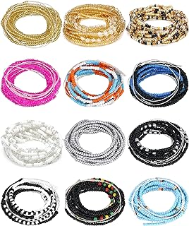12 Pieces 50-70 Inch Waist Beads Set Summer Handmade Colorful African Belly Beads Chain Plus Size Body Jewelry Non Stretching Belly Chain Jewelry for Women Colorful Waist Jewelry