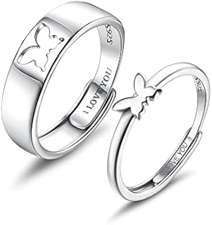 MILACOLATO Matching Rings for Couples 925 Sterling Silver Matching Heart Promise Rings I Love You Engagement Wedding Ring Sets for Him and Her Adjustable Butterfly Matching Rings Valentines Day Gifts