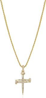 Gold Plated Sterling Silver Cross Pendant Necklace with Cubic Zirconia Gems on a Cable Chain, Perfect Gift for Women and Teenage Girls - Elegant Twist Design