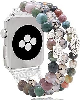 KAI Top Beaded Bracelet Compatible with Apple Watch Band 38mm/40mm/41mm/42mm/44mm/45mm/49mm, Fashion Natural Stone Beaded Elastic Replacement Stretchy Band for iWatch Ultra SE Series 9 8 7 6 5 4 3 2 1
