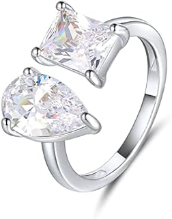 OPOMOMO Adjustable Stretchy Eternity Ring,14K Gold Plated Pear/Square Cubic Zirconia Open Wedding Rings for Women