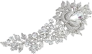 EVER FAITH Rhinestone Crystal 8 Inch Elegant Bridal Rose Flower Bud Brooch Clear Silver-Tone