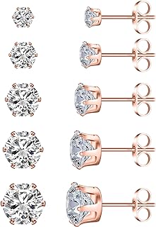 Augell 925 Sterling Silver Stud Earrings Set of 5 Pairs Hypoallergenic 18K Gold Cubic Zirconia Earrings for Women Men Sparkling Fancy Gift