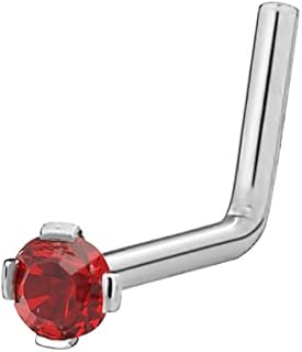 Forbidden Body Jewelry 20G Surgical Steel 2mm Cubic Zirconia Crystal L Shaped Nose Ring
