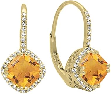 Luxurious 18K Yellow Gold Citrine & Diamond Halo Hoop Earrings for Women with Lever Back, Cushion Design by Dazzlingrock Collection