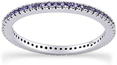 14K White Gold Plated Simulated Alexandrite Engagement Ring for Her - Stackable Eternity Design in Sterling Silver