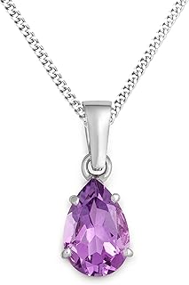 Miore Collier Gourmette en Or Blanc avec Améthyste de 45 cm, Certificat d'Authenticité, pour Ceux Nés en Février, Idéal pour Offrir dans une Bel Écrin Bleu