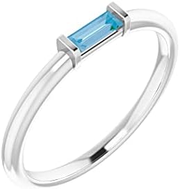 14k White Gold Stackable Ring with Polished Sky Blue Topaz for Women - Hypoallergenic, Versatile Design