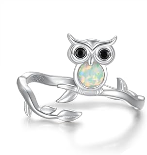 Opal Owl Engagement Ring in Sterling Silver - Adjustable Women's Inspirational Jewelry Gift with Animal Design