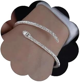 Silver Snake Bracelet Open Snake Cuff Bangle Bracelet Adjustable Serpent Wrap Bypass Bracelet Funny Bendable Serpent Animal Cuff Bracelet Jewelry for Women Girls