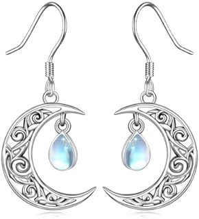Women's 925 Sterling Silver Moonstone Drop Earrings with French Wire Back & Celtic Filigree Design
