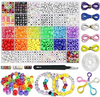Children's DIY Bead Necklace Kit in Colorful Charms with Elastic Cord by LIS HEGENSA - 1300 Pc Friendship & Jewelry Crafts Kit for Kids