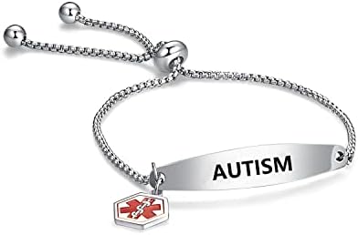 Engraved Emergency Medical Alert id Bracelet for Teen Women Adults Simple Rolo Chain Adjustable Bracelet Wristband