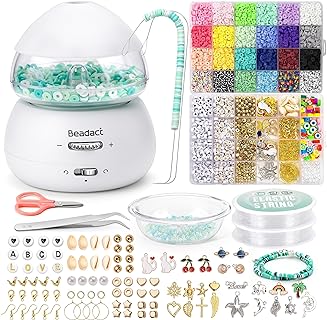 Beadact Electric and Battery-Powered Bead Spinner with 5280 Clay Beads in Crystal Material - Efficient Jewelry Making Kit for Bracelets, Necklaces, and DIY Crafts