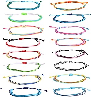 16Pcs String Bracelets Summer Beach Surfer Wave Bracelets Waterproof String Wave Bracelet Adjustable Handmade Anklets for Women Girls
