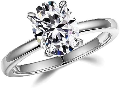 MOOSEA 2ct Oval Moissanite Rings for Women, D Color VVS1 Clarity Lab Created Diamond Rings 14K White Gold Vermeil 4 Claw Moissanite Engagement Rings for Women Wedding Rings Anniversary Jewelry Gifts