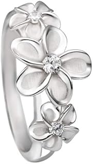 925 Sterling Silver Cubic Zirconia Three Hawaiian Plumeria Flower Eternity Band Promise Wedding Engagement Ring, Nickel Free Hypoallergenic for Sensitive Skin, Gift Box Included