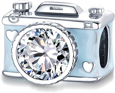 925 Sterling Silver Thanksgiving Bead Bracelet with Cubic Zirconia for Women - Charming Coffee Cup and Camera Design