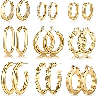 TINGN Hypoallergene 14K Echtgold Vergoldete Chunky Hoop Ohrringe Set mit 925 Sterling Silber Post für Frauen, Leicht und in verschiedenen Größen für empfindliche Ohren und stilvolle Anlässe