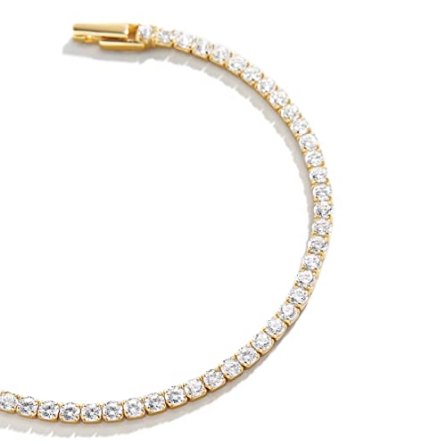 14K Gold Filled 3MM Cubic Zirconia Classic Tennis Bracelet | Gold Link Bracelets for Women Girls