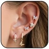 Earring Sets for Multiple Piercing Dainty Gold Earrings for Women Tiny Flower Butterfly Cartilage Stud Earrings 14k Gold Hoop Earrings Small Hoop Earrings Dainty Stud Earrings Hypoallergenic Earring Set Jewelry Gift for Her