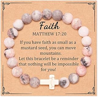 Women's ZOSOJONA Beaded Agate Cross Bracelet with Lobster Claw Clasp and Inspirational Greeting Card, Aesthetic Religious Jewelry Gift for Teen Girls and Friends