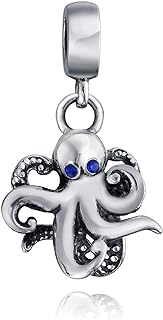 Ocean Blue Enamel Siren Mermaid Aquatic Nautical Sea Blow Fish Octopus Vacation Charm Bead For Women Teen .925 Sterling Silver Fits European Bracelet