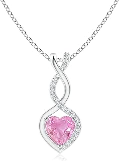 ANGARA 14K Sterling Silver Natural Pink Sapphire and White Diamond Infinity Heart Pendant Necklace with Cable Chain, September Birthstone, Anniversary Jewelry Gift for Women