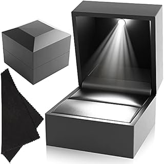 DANTE Engagement Ring Box – Luxury Ring Box with Light – Plush Velvet Wedding Ring Box – Automatic LED Light Ring Case – Premium Black Light Up Ring Box – Ideal for Proposal, Anniversary