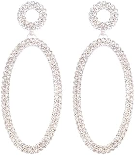 Sparkly Rhinestone Oval Drop Earrings with Pierced Post Back for Ladies Wedding/Bridal Dangle Design