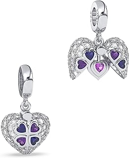 EHEG Butterfly Four Leaf Clover Angel Love Heart Dangle Charm for Women Bracelets and Necklaces 925 Sterling Silver with 5A Cubic Zirconia,Jewelry Gifts Women Girls