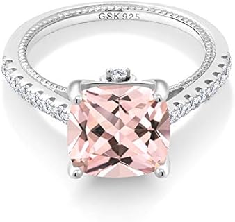 Gem Stone King 925 Sterling Silver Peach Simulated Morganite and White Created Sapphire Engagement Ring For Women (4.59 Cttw, Available in size 5, 6, 7, 8, 9)