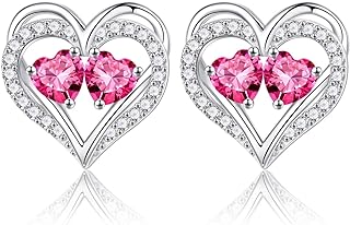 Iefil Mothers Day Gifts - 925 Sterling Silver Heart Birthstone Stud Earrings for Women Anniversary Valentines Gifts for Her Christmas Birthday Gifts for Women Wife Girlfriend Mom Teen Girls